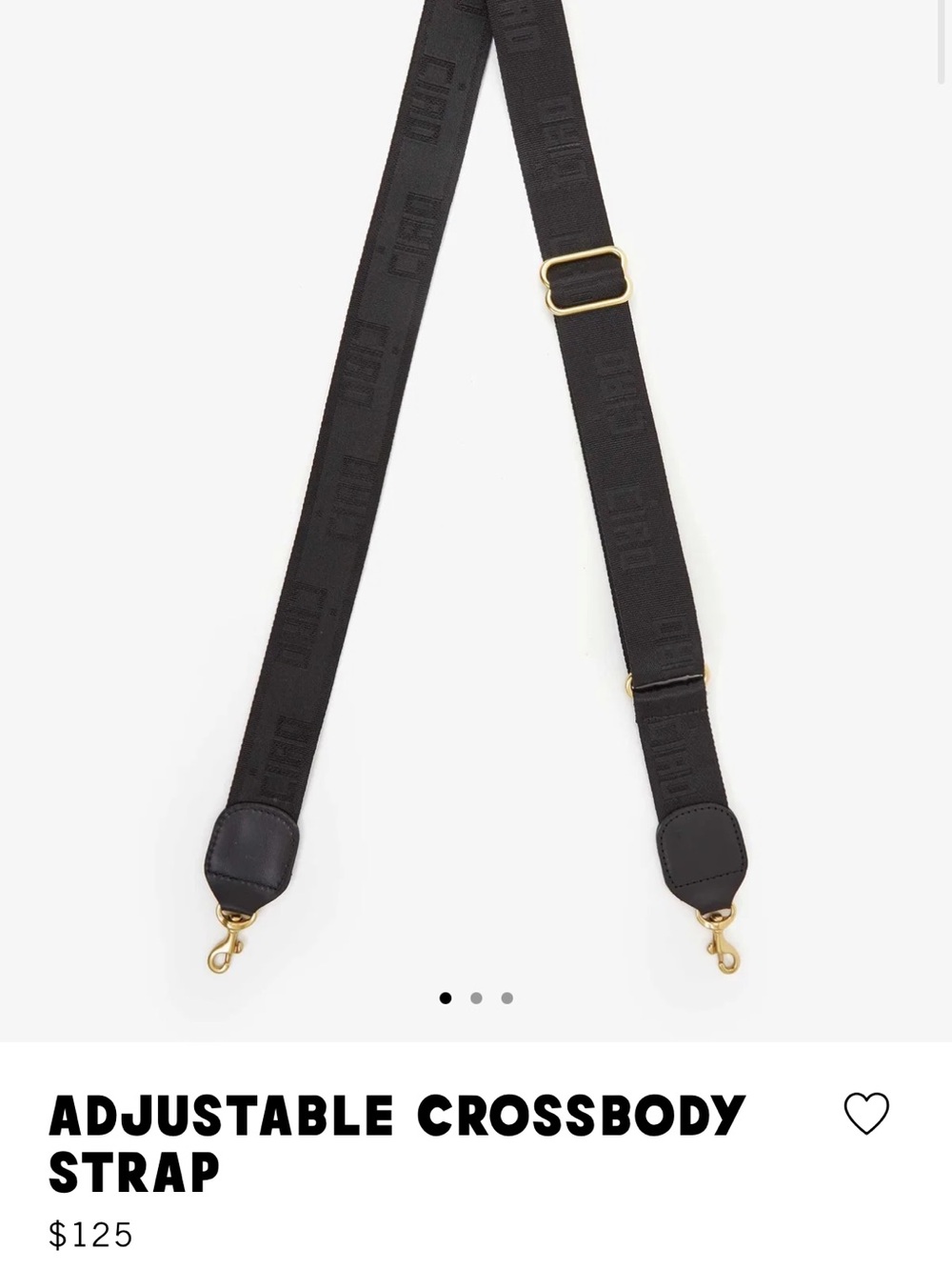 Clare V Black Adjustable Crossbody Strap with Gold Hardware